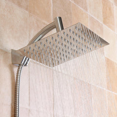 Square 8 Inch Rainfall Shower Head Extension with Arm Hose Kit Overhead
