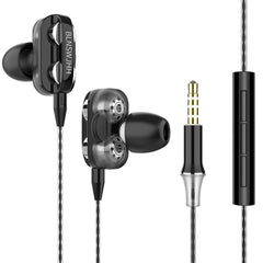 Wired Headphones Dual Dynamic Drivers 4 Speakers Noise Reduction Headset Line-Control In-Ear Earphones