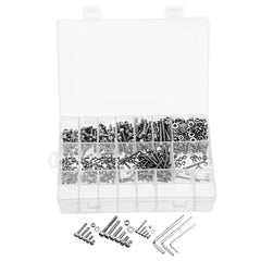 1080Pcs 304 Stainless Steel Hex Socket Head Cap Screw Nuts Flat Washers Kit M2/3/4