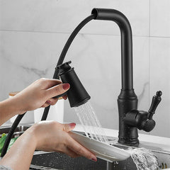 Kitchen Sink Faucet Pull-Out Sprayer Brass Hot Cold Water Mixer Tap Two Mode 360 Swivel With Hose