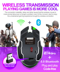 Wireless Rechargeable Mouse 2400DPI Bluetooth5.0+2.4G Dual Mode 4 Buttons Home Office Mouse with LED Backlit for Laptop PC Notebooks