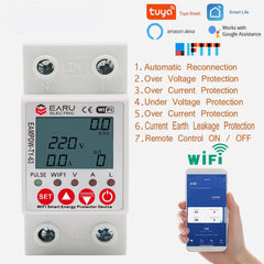 WiFi Smart Circuit Earth Leakage Over Under Voltage Protector Relay Device Switch Breakers Energy Power kWh Meter Works With Alexa Google Home