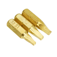 3pcs 25mm S1-S3 Square Shaped Screwdriver Bits 1/4 Inch Hex Shank Electroplating Bronze