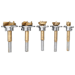 5PCS 15/20/25/30/35mm Forstner Drill Bit Set Titanium Coating Wood Auger Cutter Positioning Hole Saw Cutter Hinge Hole Opener
