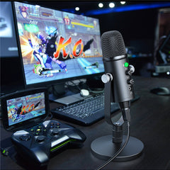 Condenser Microphone Hi-Fi DSP Noise Reduction Reverberation Adjustable Built-In Sound Card USB Wired for YouTube Broadcast Recording Gaming