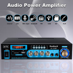 2000W Bluetooth 5.0 Power Amplifier Home Stereo 2 Channel Audio FM DVD AUX
