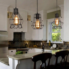 E27 Metal Pendant Cage Light for Bar Coffee Shop Indoor Hanging Lamp Decor
