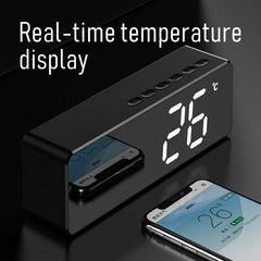 Bluetooth 5.0 Speaker Alarm Clock Multiple Play Modes LED Mirror Speaker with FM Function Stereo Sound Real-time Temperature Display 2800mAh