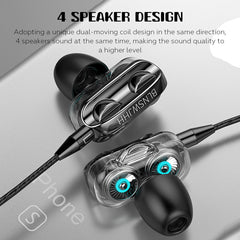 Wired Headphones Dual Dynamic Drivers 4 Speakers Noise Reduction Headset Line-Control In-Ear Earphones