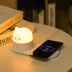 Cartoon Tiger Mobile Phone Wireless Charging Desk Lamp Separate Magnetic Night Light Fast Charging Eye Protection Desktop Bedroom Bedside Lamp