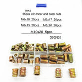 65Pcs M6 M8 M10 Inner Hexagon Internal and External Teeth Screw Nut Furniture Embedded Nut Children Sofa Bed T-Nuts