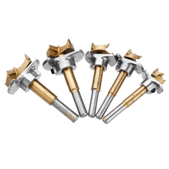 5PCS 15/20/25/30/35mm Forstner Drill Bit Set Titanium Coating Wood Auger Cutter Positioning Hole Saw Cutter Hinge Hole Opener