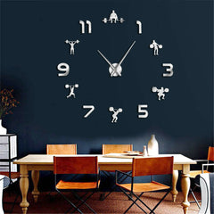 Fitness Room Wall Decor DIY Giant Wall Clock Mirror Effect Powerlifting Frameless Large Wall Clock Wall Watch
