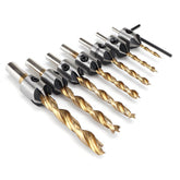7/8Pcs 3-10mm Round Shank Titanium Coated Countersink Drill Bit Set Replacement Three Point Carpentry Boring Tool Woodworking With Hexagon L-Wrench