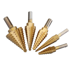 5Pcs Titanium Plating 1/8-1-3/8 Inch Step Drill Bit Set Hole Puncher for Metal Wood Steel