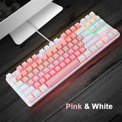 Wired Mechanical Gaming Keyboard 87 Keys Swtich Hot Swappable Dual Color Design With LED Lighting Effect For Gaming Office