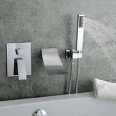 Waterfall Wall-Mount Tub Faucet with Handheld Shower Head Chrome Spout Bathtub Hand Solid Brass Wall Mount Filler for Bathroom