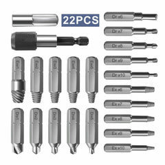 22pcs Damaged Screw Extractor Set with Locking Socket Adapter for Broken Screw HSS Broken Bolt Extractor Screw Remover Kits