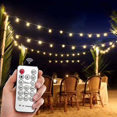 49FT Outdoor String Lights Shatterproof Remote Patio Lights With 15 Warm Yellow LED Bulbs For Deck Backyard Gazebo Christmas Decoration
