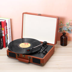 Vinyl Turntable Record Player LP Disc 33/45/78 RPM Bluetooth Portable Leather Gramophone Phonograph Speaker 3.5mm Antique Retro