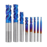 HRC65 Tungsten Carbide 4 Flutes Milling Cutter 2-12mm Blue Nano Coating CNC Milling Cutter Tool