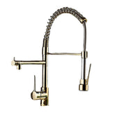 Kitchen Sink Mixer Faucet Pull Out Sparyer 360 Degree Rotation Hot & Cold Water Crane Tap with Dual Spout Chrome Brass Brushed Collapsible