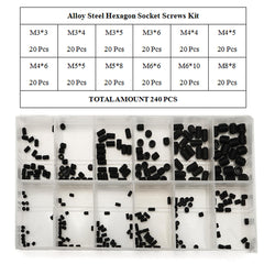 240Pcs M3-M8 Grub Screw Carbon Steel Hex Socket Allen Head Set Screw