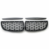 Front Bumper Hood Grille Eyelids Dual Slat Diamond Style Glossy Black For BMW 3 Series