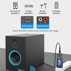 USB Bluetooth Adapter BT5.0 HD TF Card 3.5mm AUX-In 1700mAh LCD Digital Display Receiver Transmitter with Mic