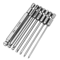 7pcs SAE 5/64-5/16 Inch 100mm Magnetic Ball Screwdriver Bit 1/4 Inch Hex Shank