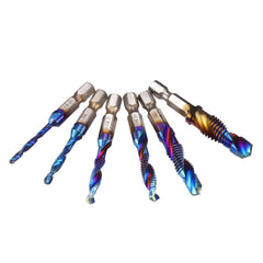 6pcs M3-M10 Combination Drill Tap Bit Hex Shank Blue Coated Deburr Countersink Bits Screw Thread Metric