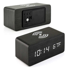 LED Digital Alarm Clock Creative Multi-functional Wireless Charging Wooden Snooze Clock
