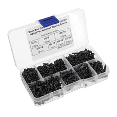 M3CP1 500Pcs M3 Phillips Screw Black Zinc-Plated Carbon Steel Pan Head Self Tapping Woodworking Screws Assortment Kit