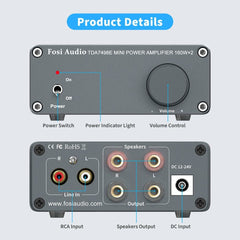2 Channel Stereo Amplifier Mini Hi-Fi Class D Integrated Amp for Passive Speakers 160W x + 24V Power Supply