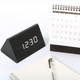 LED Alarm Clock Creative Simple White Light Voice Control Temperature Display Calendar Wooden Clock