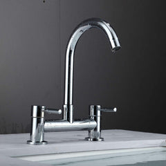 Modern Kitchen Sink Mixer Tap Chrome Monobloc Basin Twin Lever Taps Swivel 360