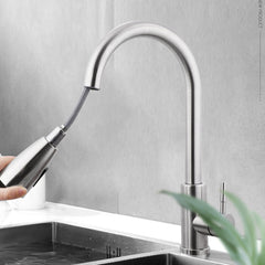 Electroplating Process Kitchen Sink Pull Out Faucet Hot and Cold Water Tap With 2 Stainless Steel Hose