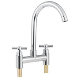 Modern Kitchen Sink Faucet Hot Cold Mixer Taps Swivel Spout Dual Lever Tap Mono Chrome