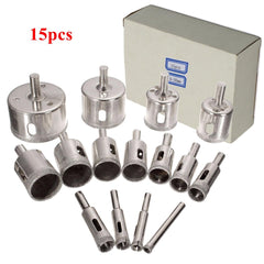 15Pcs 6-50mm Diamond Hole Saw Drill Bit Set 100 Grits Tile Ceramic Glass Marble Bits