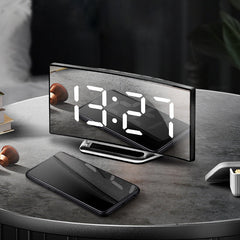 Digital Alarm Clock Desk Table Clock Curved LED Screen Alarm Clocks for Kids Bedroom Temperature Snooze Function Home Decor