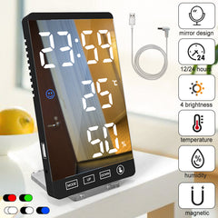 LED Digital Alarm Clock Snooze Mirror Alarm Clock with USB Charging Port
