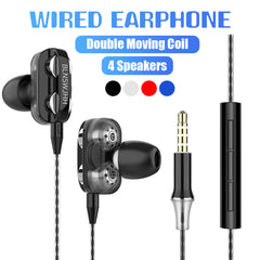 Wired Headphones Dual Dynamic Drivers 4 Speakers Noise Reduction Headset Line-Control In-Ear Earphones