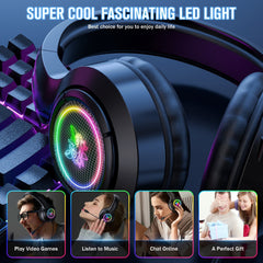 Gaming Headset USB+3.5mm 50mm Sound Unit RGB Light Gaming Headphone with Noise-canceling Mic for PS4 Computer PC