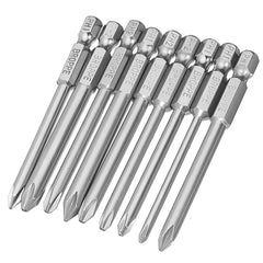 10Pcs 75mm S2 Alloy Steel Magnetic Cross Head Screwdriver Bits 1/4 Inch Hex Shank