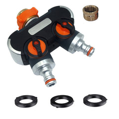 Hose Splitter Water Quick Connector Irrigation 2 Way Tap Garden With Swith 4 Gasket
