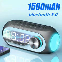 Bluetooth 5.0 Speaker Alarm Clock Mirror Night Light Multiple Play Modes LED Display 360 Surround 3D Stereo Sound 1400mAh Battery Life