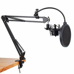 Microphone Suspension Arm Stand Clip Holder Adjustable Metal Boom Scissor