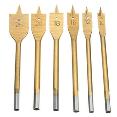 6Pcs 10-25mm Flat Wood Drill Bit Set 1/4 Inch Shank HSS Bits Titanium Coated