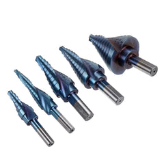 5pcs HSS Blue Nano Coating Step Drill Bit Set Spiral Flute Multiple Hole 1/8 to 1-3/8 Inch 50 Sizes with Aluminum Case or Opp Bag