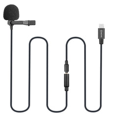 Cardioid Lavalier Lapel Clip-on Microphone Detachable Single Head for iOS Smartphones with 3.5mm TRS to Lightnings Cable